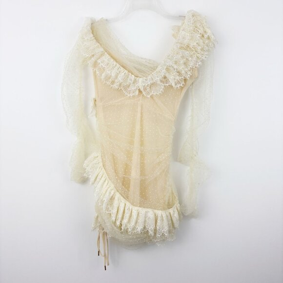 House of CB Sorrel Ivory Lace Frill Mini Dress Size M Off Shoulder Sexy Ruffles - Picture 4 of 13